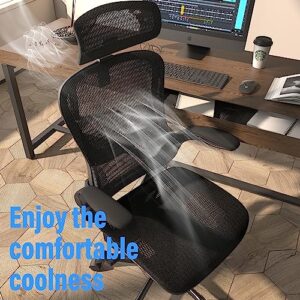 GABRYLLY Ergonomic Office Desk Chair, High Back Mesh Chair with Adjustable Flip-up Arms & Headrest, Swivel Computer Task Chair with Lumbar Support, Tilt Function for Home,Office & Student(Black)