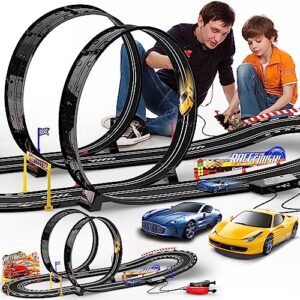 kids toy-electric powered slot car race track set with dual racing game lap counter circular overpass track,boys toys for 6 7 8-12 years old boy girl best gifts