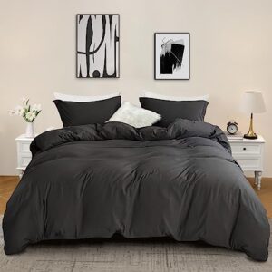 mafudoxi duvet cover queen, 3 piece duvet cover set ultra soft and breathable bedding duvet cover set with zipper closure & corner ties (grey 90x90 inch)