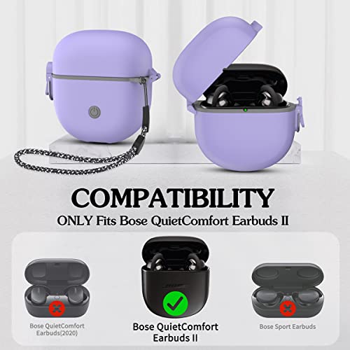 QIUDAOY Bose QuietComfort Earbuds II Case Cover with Secure Lock, Hard Case Protector with Keychain/Lanyard, One-piece Protective Shell Skin for Bose QC Earbuds 2, PC+Silicone Full Protection (Purple)