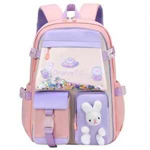 nzahdwu kawaii backpack girls, cute bunny backpacks,cartoon large capacity waterproof backpack multifunction laptop travel bag for teens (pink-17.7in)