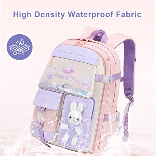 Nzahdwu Kawaii Backpack Girls, Cute Bunny Backpacks,Cartoon Large Capacity Waterproof Backpack Multifunction Laptop Travel Bag for Teens (Pink-17.7in)