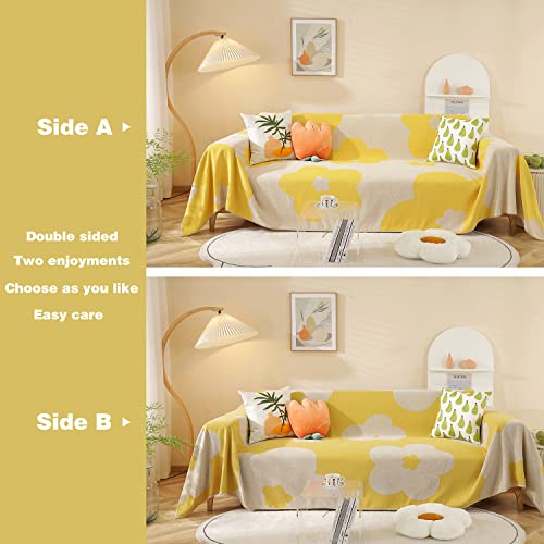 Meekid Yellow Flower Soft Blanket Sofa Covers for 3 Cushion Couch - Ultimate Comfort