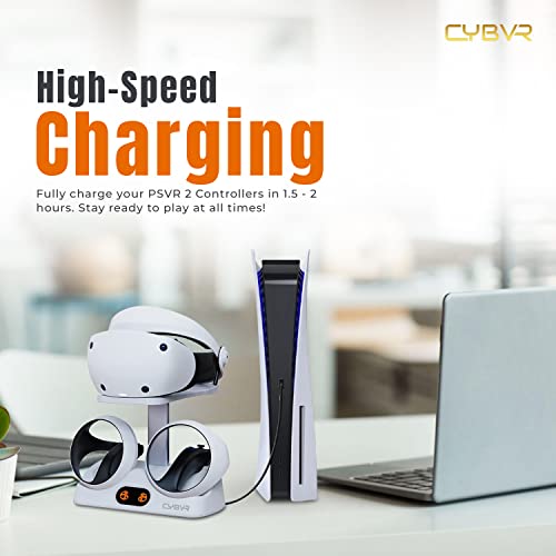 CYBVR Controller Charging Station for PS VR2, Fast Charging PSVR2 Headset Display Stand and Charger with Magnetic Port, PSVR 2 Lightning Charger with LED Display Lights, Organizer Dock for PS VR 2