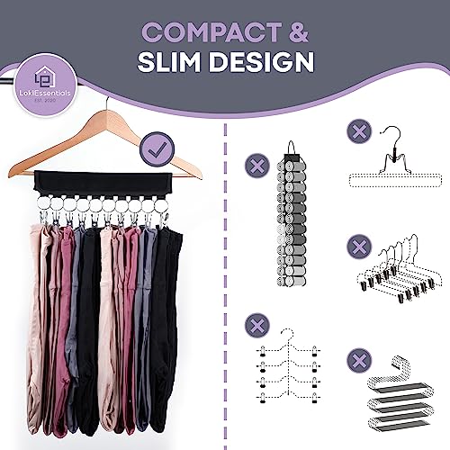 LokiEssentials Legging Organizer for Clothes & Closet Organization, Space Saving Hangers for Pants & Leggings, Small Coat Closet Storage with Clips, Foldable & Collapsible Legging Organization 2-Pack
