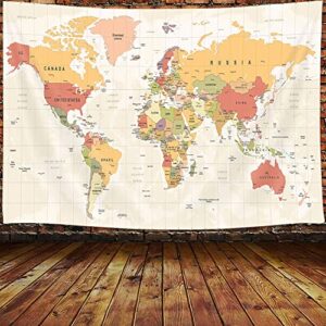 world map tapestry for kids student, world map with countries and major cities tapestry educational tapestry, vintage asia europe south city topography america africa japan wall tapestries 60x40 inch