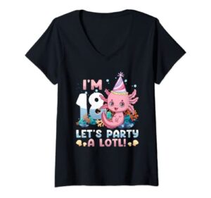 womens 18th birthday cute axolotl 18 year old girls axolotl lover v-neck t-shirt