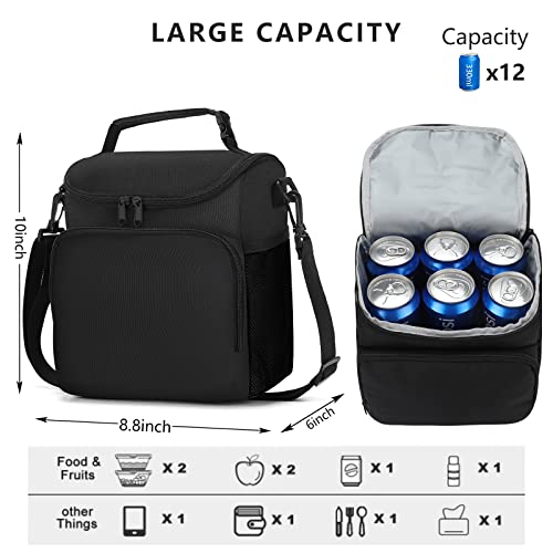UYLIA Lunch Box for Men,Insulated Lunch Bag Women with Adjustable Shoulder Strap, Cooler Bag with Drinks Holder for Adult Work Picnic Beach Workout (Black, Medium)