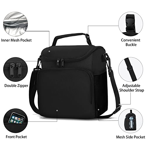 UYLIA Lunch Box for Men,Insulated Lunch Bag Women with Adjustable Shoulder Strap, Cooler Bag with Drinks Holder for Adult Work Picnic Beach Workout (Black, Medium)