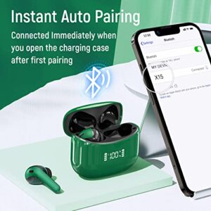 Wireless Earbuds Bluetooth Headphones 60H Playtime Ear Buds with LED Power Display Charging Case Earphones in-Ear Earbud with Microphone for Android Cell Phone Gaming Computer Laptop Sport Green