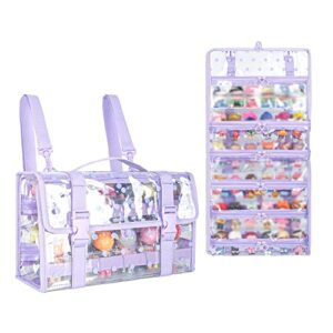 yewiwin doll storage organizer backpack compatible with omg&lol surprise dolls all,clear view hanging dolls carrying case for girl,bag only (purple)