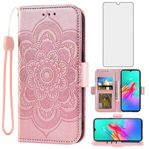 asuwish phone case for infinix smart 5/hot 10 lite wallet cover with tempered glass screen protector and leather flip credit card holder stand flower folio cell accessories x657b women men rose gold