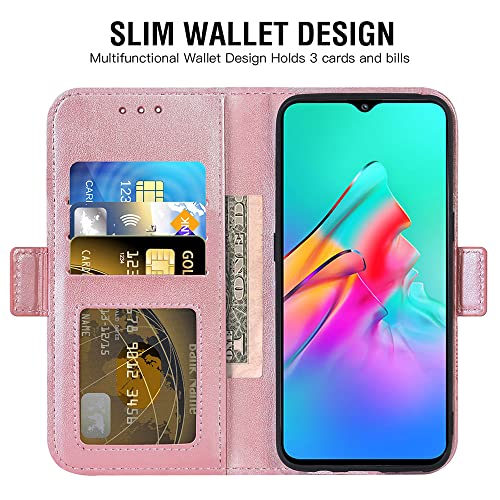 Asuwish Phone Case for Infinix Smart 5/Hot 10 Lite Wallet Cover with Tempered Glass Screen Protector and Leather Flip Credit Card Holder Stand Flower Folio Cell Accessories X657B Women Men Rose Gold