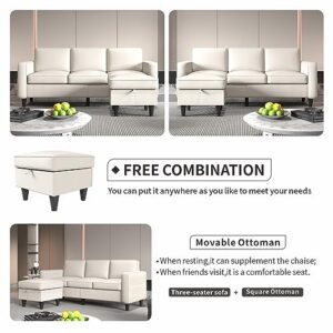 Youmumeub Convertible Sectional Sofa Couch, L-Shaped Couch 3-Seat Sofa with Storage Reversible Chaise, Sectional Couches for Living Room, Apartment and Small Space (Beige)