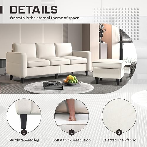 Youmumeub Convertible Sectional Sofa Couch, L-Shaped Couch 3-Seat Sofa with Storage Reversible Chaise, Sectional Couches for Living Room, Apartment and Small Space (Beige)