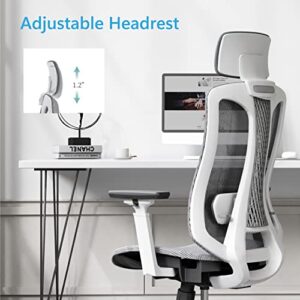 Logicfox Ergonomic Mesh Office Chair, Computer Desk Chair with 3D Armrests, Adjustable Lumbar Cushion & Adjustable Headrest, White High Back Home Desk Chair with Tilt Function, Mesh Backrest & Seat