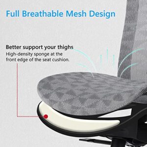 Logicfox Ergonomic Mesh Office Chair, Computer Desk Chair with 3D Armrests, Adjustable Lumbar Cushion & Adjustable Headrest, White High Back Home Desk Chair with Tilt Function, Mesh Backrest & Seat