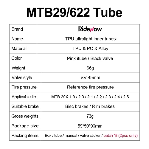 2 Pack Ultralight TPU Bike Inner Tube Mountain Bicycle Tire 29'' Compatible with 29 x 1.9/2.0/2.1/2.2/2.3/2.4/2.5 Valve Length French 45mm for MTB (Include 8 PCS Bike Inner Tire Patch Repair Kit)