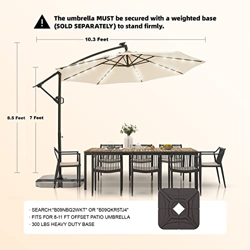 wikiwiki 10ft Solar LED Offset Hanging Market Patio Umbrella for Backyard, Poolside, Lawn and Garden,Easy Tilt Adjustment, Polyester Shade & Cross Base(Beige)
