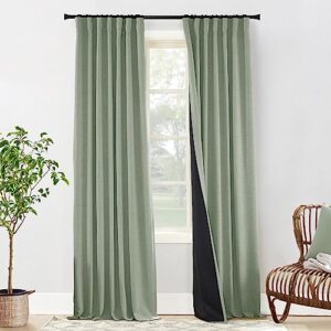 sage green blackout curtains 84 inch length 2 panels set for bedroom linen aesthetic boho greyish light green window room darkening curtains for living room kids boys room,back tab pleated,84 in long