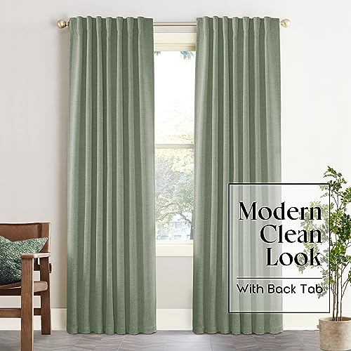 Sage Green Blackout Curtains 84 Inch Length 2 Panels Set for Bedroom Linen Aesthetic Boho Greyish Light Green Window Room Darkening Curtains for Living Room Kids Boys Room,Back Tab Pleated,84 In Long