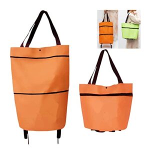 2 in 1 foldable shopping cart, 2023 capacity foldable shopping bags cart with wheels, portable tote shopping bag with wheels, multifunctional waterproof tote bag grocery bag (orange)