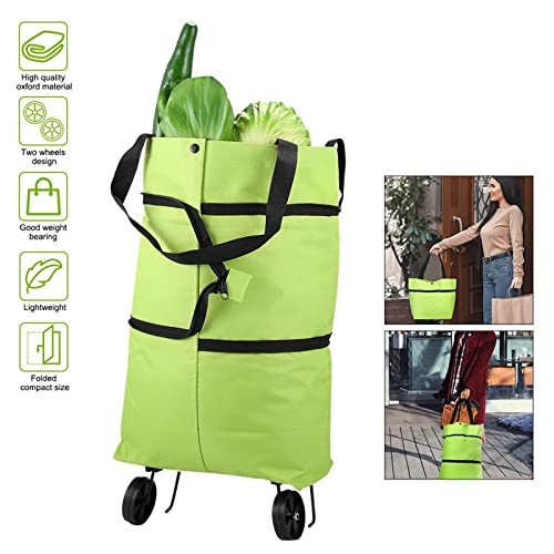 2 in 1 Foldable Shopping Cart, 2023 Capacity Foldable Shopping Bags Cart with Wheels, Portable Tote Shopping Bag with Wheels, Multifunctional Waterproof Tote Bag Grocery Bag (Orange)