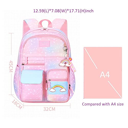 ETAISHOW Heart-Print Kawaii Girls Backpack for Elementary School Kids Bookbag with Compartments Cute Student Backpack for Girls