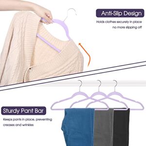 Cozymood Purple Velvet Hangers Felt Hangers 60 Pack, Thin Hangers Non Slip Clothes Hangers Velvet, Premium Flocked Hangers with 360 Degree Rotatable Hook, Durable Velvet Shirt Hangers for Adult