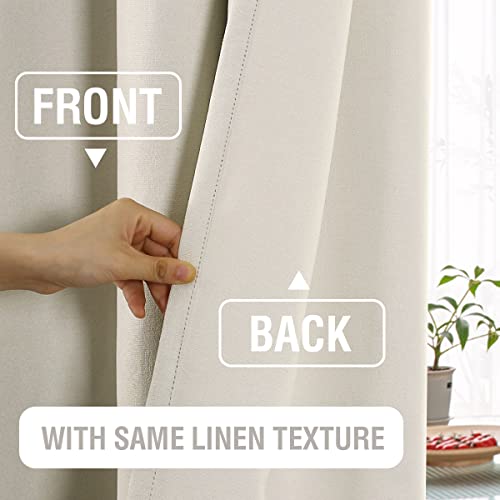 H.VERSAILTEX 100% Blackout Faux Linen Curtains for Bedroom 96 inch Full Light Blocking Drapes with Double Face Linen Back Tab Loop Pocket Textured Burlap Curtains for Living Room 2 Panels, Ivory