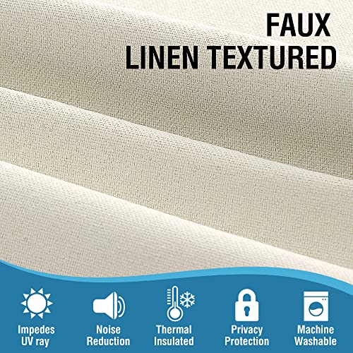 H.VERSAILTEX 100% Blackout Faux Linen Curtains for Bedroom 96 inch Full Light Blocking Drapes with Double Face Linen Back Tab Loop Pocket Textured Burlap Curtains for Living Room 2 Panels, Ivory