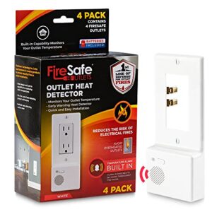 firesafe outlets heat detectors (decora), 4-pack of heat-detecting outlet covers monitor outlets for possible unknown electrical fires - loud 85 db alarms alert you of danger (white)