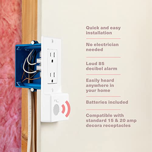FireSafe Outlets Heat Detectors (Decora), 4-Pack of Heat-Detecting Outlet Covers Monitor Outlets for Possible Unknown Electrical Fires - Loud 85 dB Alarms Alert You of Danger (White)