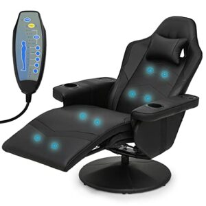 monibloom massage gaming chair with speakers video game chair single bedroom sofa recliner high-back comfy gaming couch with footrest and storage bag swivel home theater seating with cupholder, black