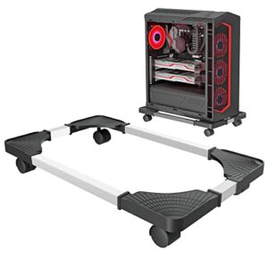 mobile cpu stand, cpu rolling stand adjustable computer mobile cart holder with locking caster wheels pc stand - black