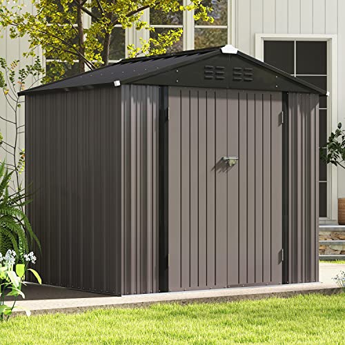 Patiowell Outdoor Storage Shed 8x6 FT, Garden Tool Storage Shed with Sloping Roof and Double Lockable Door, Outdoor Shed for Backyard Garden Patio Lawn, Brown