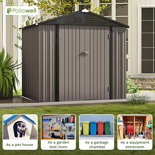Patiowell Outdoor Storage Shed 8x6 FT, Garden Tool Storage Shed with Sloping Roof and Double Lockable Door, Outdoor Shed for Backyard Garden Patio Lawn, Brown