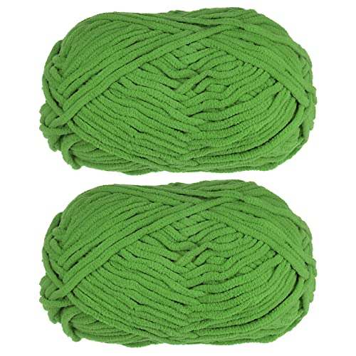 HARFINGTON 2Skeins Chenille Yarn Velvet Blanket Yarn 2x100g/7.1oz #6 Super Bulky Polyester Soft Knitting for Crochet Weaving Bag Scarf Hat, Dark Green