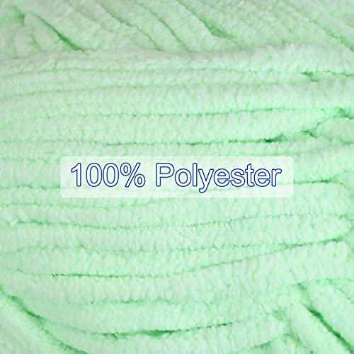 HARFINGTON Chenille Yarn Velvet Blanket Yarn 100g/3.5oz #6 Super Bulky Polyester Soft Knitting for Crochet Weaving Bag Scarf Hat, Light Green