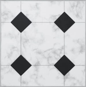 ciciwind peel and stick floor tiles 12 pcs-12" x 12" self adhesive black & white marble lattic pattern floor tiles for bathrooms，kitchen，living room，dining room