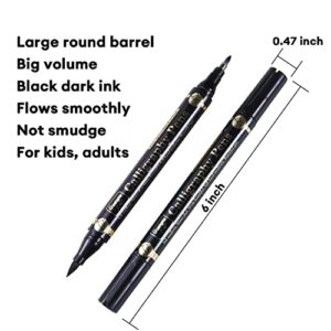 Sunshilor Dual Brush Calligraphy Pens Black Hand Lettering Pens for Beginners Writing, Art Drawing, Sketching, Illustration, Scrapbooking, Journaling, Double Brush Markers