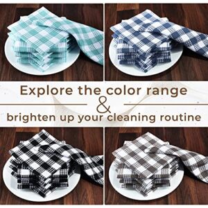 Urban Villa Dish Cloths Waffle Buffalo Check Kitchen Dish Cloths Black/White Color Set of 8 Quick Drying Dish Cloths Highly Absorbent Cotton Size 12X12 Inches with Mitered Corners Kitchen Dish Towels