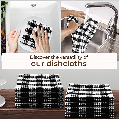 Urban Villa Dish Cloths Waffle Buffalo Check Kitchen Dish Cloths Black/White Color Set of 8 Quick Drying Dish Cloths Highly Absorbent Cotton Size 12X12 Inches with Mitered Corners Kitchen Dish Towels