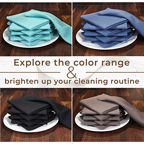 Urban Villa Dish Cloths Solid Waffle Dish Cloths for Kitchen Black Color Set of 8 Quick Drying Dish Cloths Highly Absorbent Cotton Size 12X12 Inches with Mitered Corners Kitchen Dish Towels