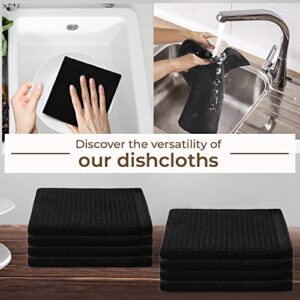 Urban Villa Dish Cloths Solid Waffle Dish Cloths for Kitchen Black Color Set of 8 Quick Drying Dish Cloths Highly Absorbent Cotton Size 12X12 Inches with Mitered Corners Kitchen Dish Towels