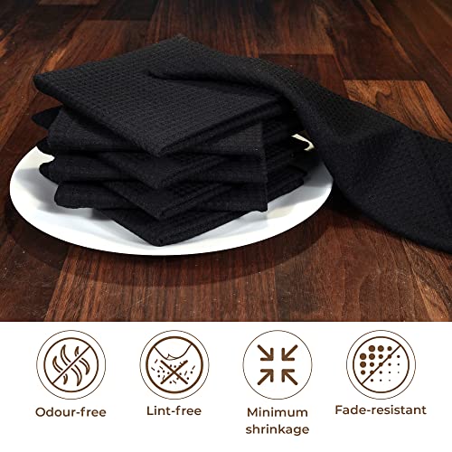 Urban Villa Dish Cloths Solid Waffle Dish Cloths for Kitchen Black Color Set of 8 Quick Drying Dish Cloths Highly Absorbent Cotton Size 12X12 Inches with Mitered Corners Kitchen Dish Towels