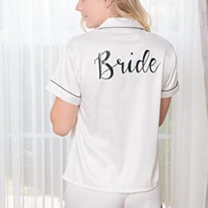 Personalized Bridal Bridesmaid Pajama Set For Women With Eye Mask and Scrunchie Short Sleeve Satin Silk Customize Monogram Wedding Party and Gifts (White, Small)