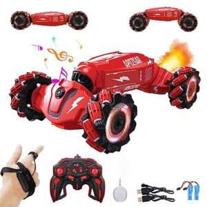 loozix upgraded hand gesture sensing rc stunt car with lights music, spray fog steam gesture rc car remote controll transformed vehicle 360° spins all terrains monster truck for boys kids