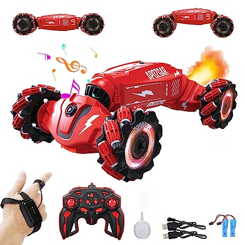 LOOZIX Upgraded Hand Gesture Sensing RC Stunt Car with Lights Music, Spray Fog Steam Gesture RC Car Remote Controll Transformed Vehicle 360° Spins All Terrains Monster Truck for Boys Kids