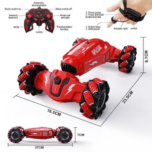 LOOZIX Upgraded Hand Gesture Sensing RC Stunt Car with Lights Music, Spray Fog Steam Gesture RC Car Remote Controll Transformed Vehicle 360° Spins All Terrains Monster Truck for Boys Kids